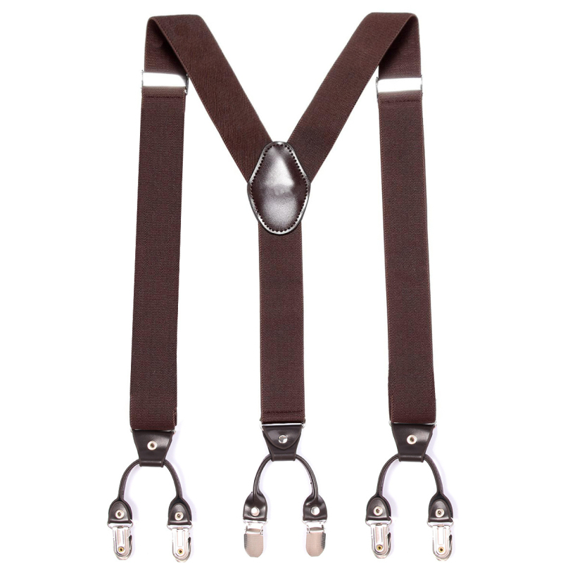 Vyrams skirtos reguliuojamo ilgio, elastinės, Y formos petnešėlės, kurias galima įsigyti iš užsienio, su 6 segtukų dirželiais (nebūtina).