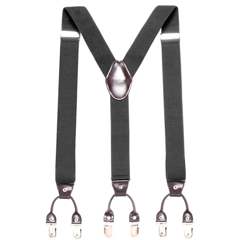 Vyrams skirtos reguliuojamo ilgio, elastinės, Y formos petnešėlės, kurias galima įsigyti iš užsienio, su 6 segtukų dirželiais (nebūtina).