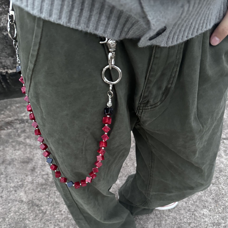 Eiropas un Amerikas pārrobežu rotaslietas tintes sarkanas krelles melnas krelles bikšu ķēde augstas klases hiphopa tendences panka stila vidukļa ķēde vīriešiem un sievietēm piekaramā ķēde