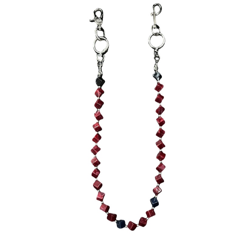 Eiropas un Amerikas pārrobežu rotaslietas tintes sarkanas krelles melnas krelles bikšu ķēde augstas klases hiphopa tendences panka stila vidukļa ķēde vīriešiem un sievietēm piekaramā ķēde