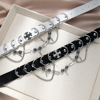 Διασυνοριακό Ευρωπαϊκό και Αμερικανικό Λευκό Δερμάτινο Σταυρωτό Κολάρο με Φούντα Καλλιτεχνικό Ρετρό Μόδα Γλυκό Δροσερό Στυλ Εξατομικευμένη Κλειδαριά Αλυσίδα