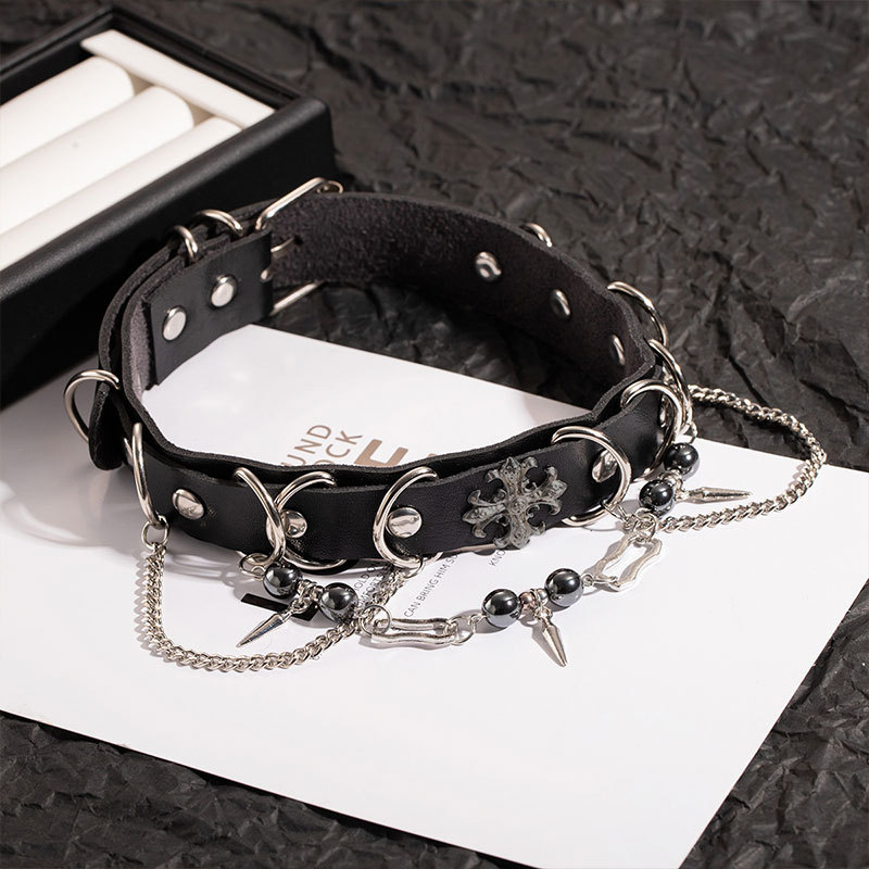 Διασυνοριακό Ευρωπαϊκό και Αμερικανικό Λευκό Δερμάτινο Σταυρωτό Κολάρο με Φούντα Καλλιτεχνικό Ρετρό Μόδα Γλυκό Δροσερό Στυλ Εξατομικευμένη Κλειδαριά Αλυσίδα