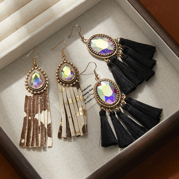 Σκουλαρίκια με φούντες και διαμάντια σε έντονο χρώμα, υψηλής ποιότητας ρετρό σκουλαρίκια σε έθνικ στιλ, γυναικεία κοσμήματα μποέμ στυλ