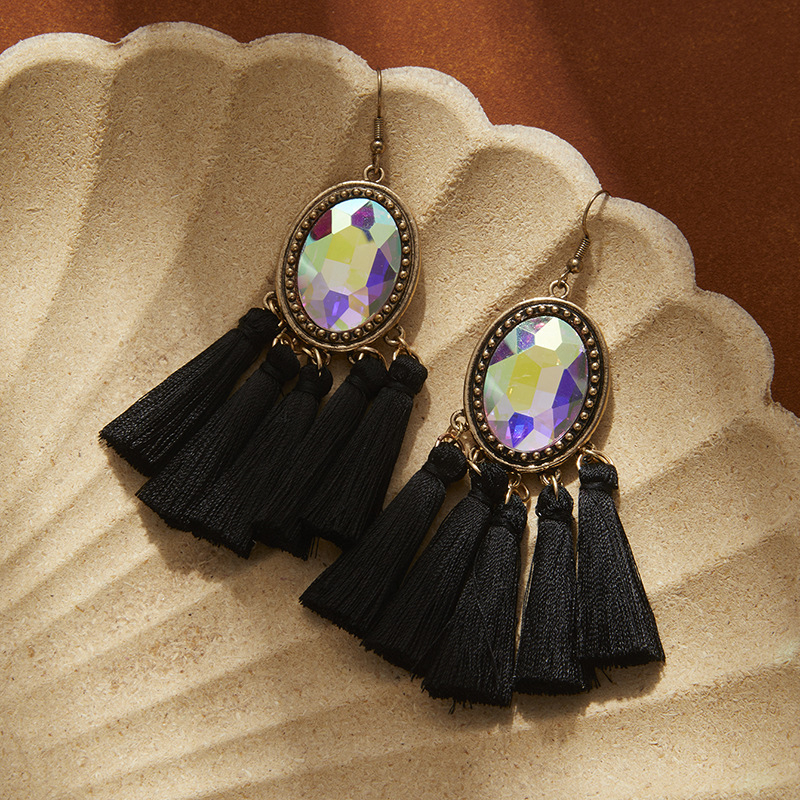 Σκουλαρίκια με φούντες και διαμάντια σε έντονο χρώμα, υψηλής ποιότητας ρετρό σκουλαρίκια σε έθνικ στιλ, γυναικεία κοσμήματα μποέμ στυλ