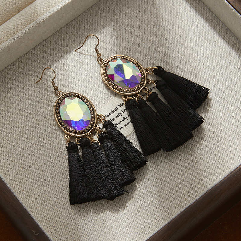 Σκουλαρίκια με φούντες και διαμάντια σε έντονο χρώμα, υψηλής ποιότητας ρετρό σκουλαρίκια σε έθνικ στιλ, γυναικεία κοσμήματα μποέμ στυλ