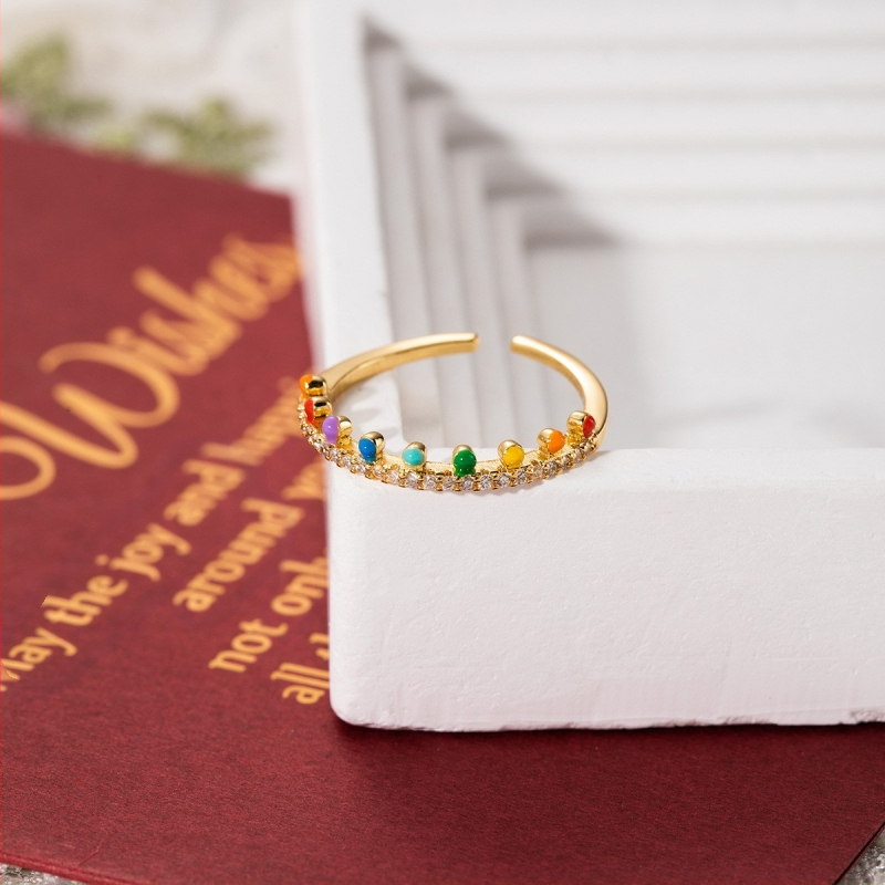 Francúzsky romantický smaltovaný makarónový otvorený jednoduchý prsteň s výklenkom pre ženy, sladký, svieži a luxusný ručný šperk.