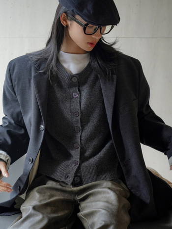 Lufu žieminis Naujas Pietų Korėjos Dongdaemun vilnonis apvalios kaklo megztas laisvas, minkštas, šiltas moteriškas kardiganas