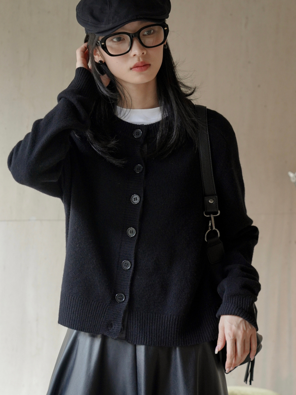 Lufu žieminis Naujas Pietų Korėjos Dongdaemun vilnonis apvalios kaklo megztas laisvas, minkštas, šiltas moteriškas kardiganas