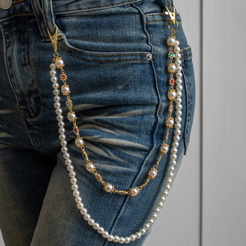 Europietiško ir amerikietiško pankroko stiliaus hiphopo dvisluoksnė perlų spalvos deimantinė gėlė juosmens grandinėlė, madinga, madinga, stilinga džinsų grandinėlė, moteriški saldūs aksesuarai