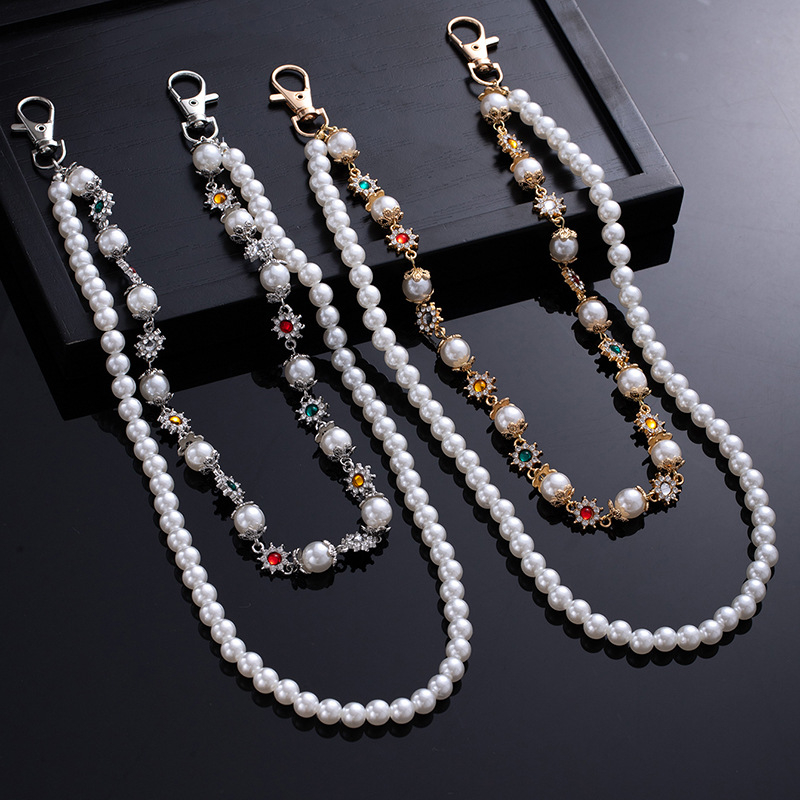 Europietiško ir amerikietiško pankroko stiliaus hiphopo dvisluoksnė perlų spalvos deimantinė gėlė juosmens grandinėlė, madinga, madinga, stilinga džinsų grandinėlė, moteriški saldūs aksesuarai