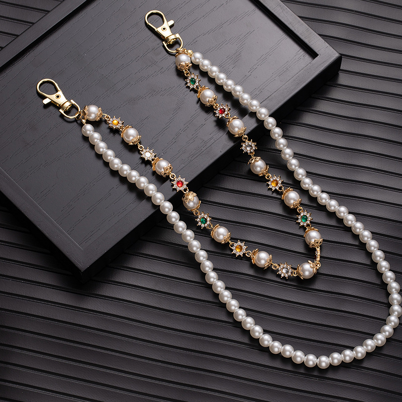 Europietiško ir amerikietiško pankroko stiliaus hiphopo dvisluoksnė perlų spalvos deimantinė gėlė juosmens grandinėlė, madinga, madinga, stilinga džinsų grandinėlė, moteriški saldūs aksesuarai