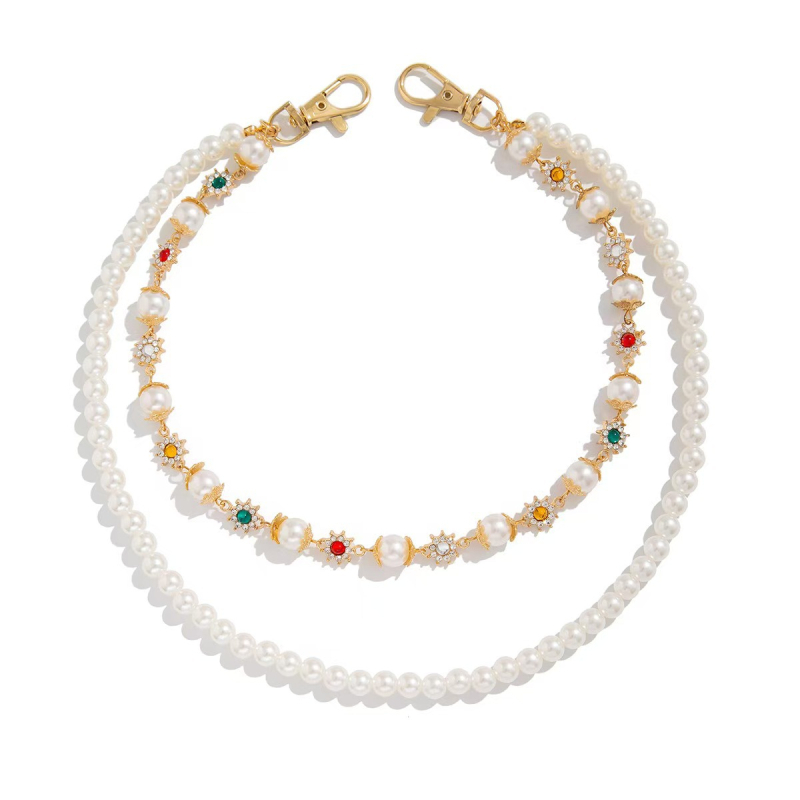 Europietiško ir amerikietiško pankroko stiliaus hiphopo dvisluoksnė perlų spalvos deimantinė gėlė juosmens grandinėlė, madinga, madinga, stilinga džinsų grandinėlė, moteriški saldūs aksesuarai