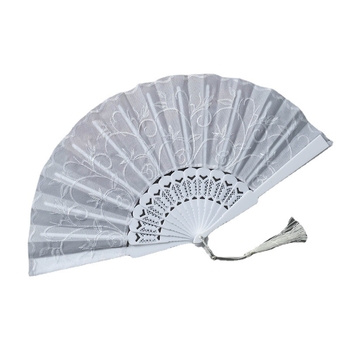 Νέα λευκή ράβδος πλαστικό κεντημένο ανεμιστήρα γάμου ανεμιστήρας χορού εξωτερικό εμπόριο πτυσσόμενο ανεμιστήρα χειροτεχνίας ανεμιστήρας σιδερένιος ασημένιος ανεμιστήρας οστών
