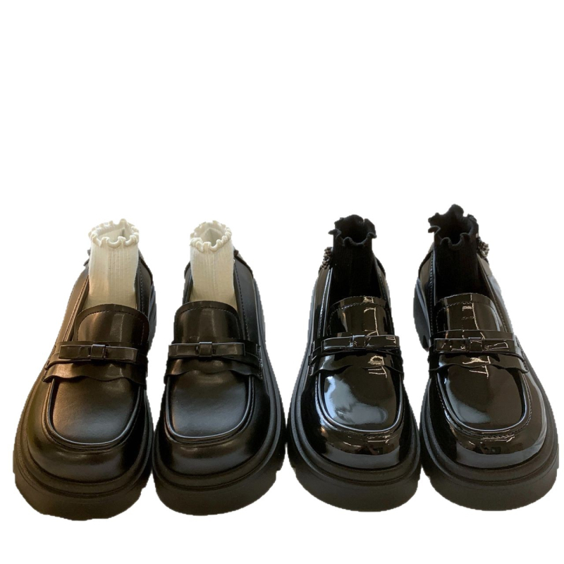 Britiško stiliaus storapadės moteriškos užsegamos mokasinai 2025 m. pavasario ir rudens nauji japoniško stiliaus JK „Preppy“ stiliaus ūgį didinantys maži odiniai bateliai