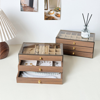 Riešutmedžio papuošalų dėžutė, stalinė, retro papuošalų laikymo dėžutė, daugiasluoksnė papuošalų dėžutė, auskarai, karoliai, papuošalų laikymo dėžutė