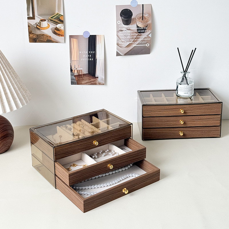 Riešutmedžio papuošalų dėžutė, stalinė, retro papuošalų laikymo dėžutė, daugiasluoksnė papuošalų dėžutė, auskarai, karoliai, papuošalų laikymo dėžutė