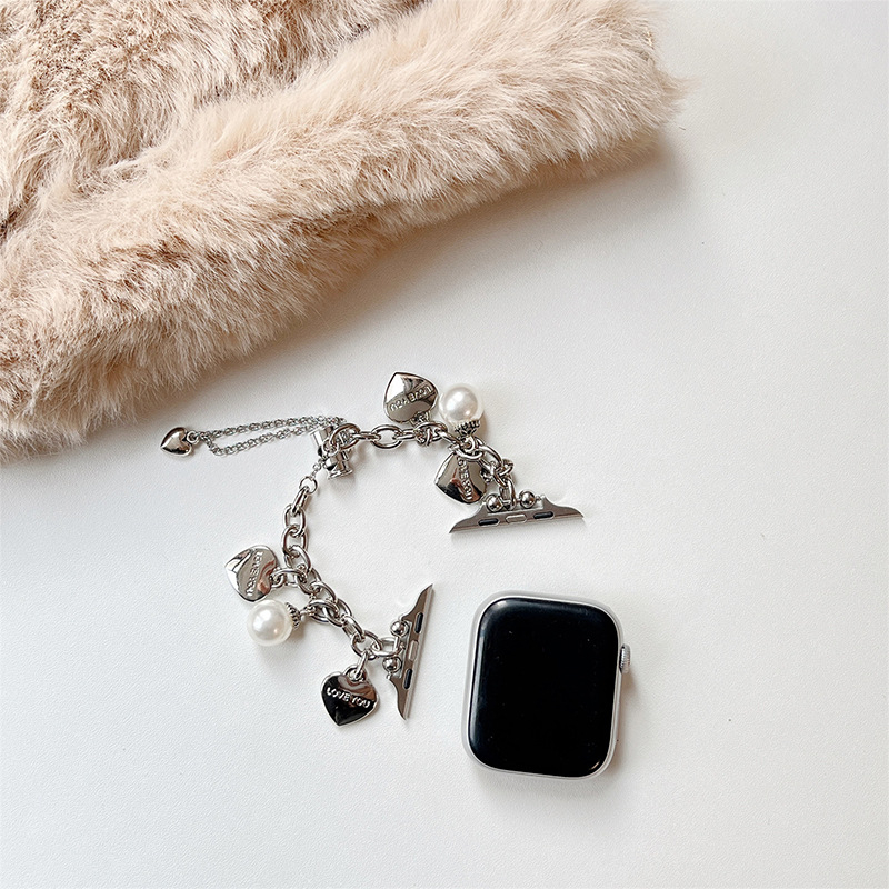 Трансгранично приложима гривна за Apple Apple Watch с перлено сърце, семпла каишка за iWatch от висок клас