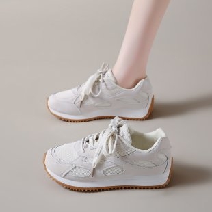 Minkštos odos storapadis tėčio batai, tinkliniai, kvėpuojantys, spalvą atitinkantys sportiniai laisvalaikio batai moterims, 2025 m. naujas stilius, patogūs ir universalūs „Forrest Gump“ batai