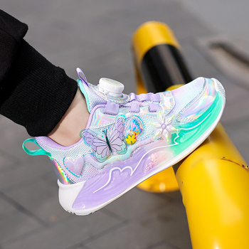 Παιδικά Παπούτσια Παιδικά Αθλητικά Παπούτσια με Κουμπιά 2025 Άνοιξη και Φθινόπωρο Νέο Στυλ Καρό Απορροφητικά Παπούτσια Τρεξίματος με Διχτυωτό Υλικό, Αντιολισθητικά και Αναπνέοντα