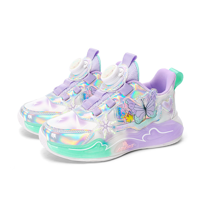 Vaikiški batai, vaikiški sportbačiai su sagomis, 2025 m. pavasario ir rudens naujo stiliaus, languoti, smūgius sugeriantys, mergaitiški, tinkliniai, neslystantys, kvėpuojantys bėgimo bateliai.