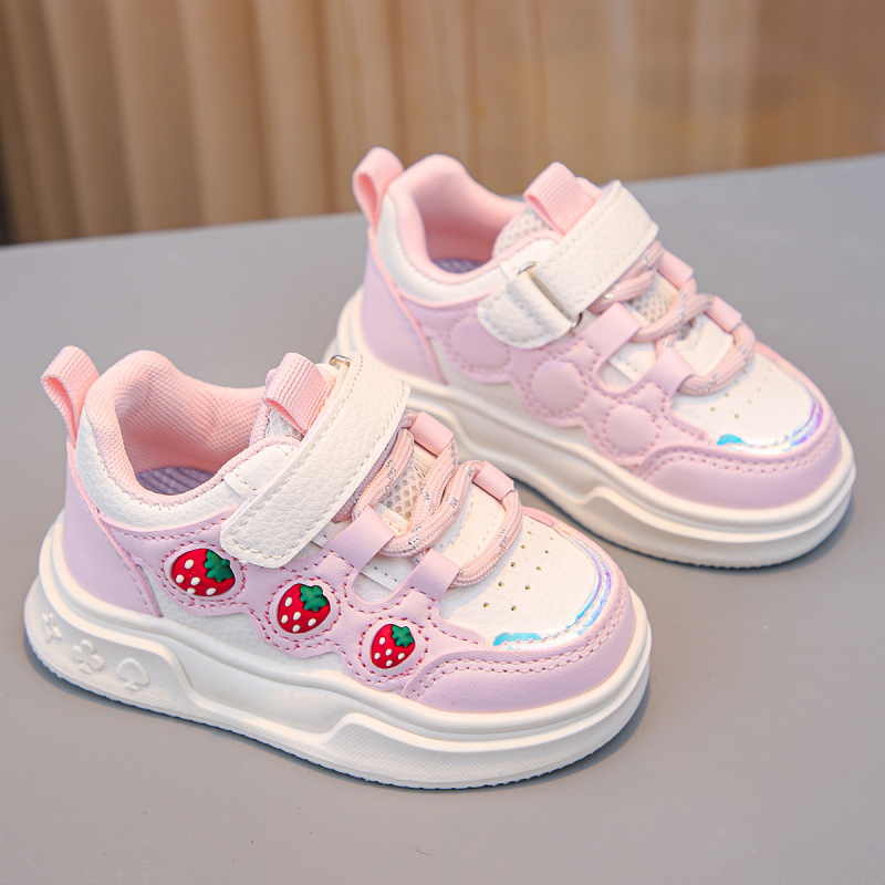 Animacinių filmukų mergaitiški bateliai, pavasariniai maži balti bateliai, 2025 m. pavasario nauji vaikiški minkštapadiai laisvalaikio sportiniai bateliai.