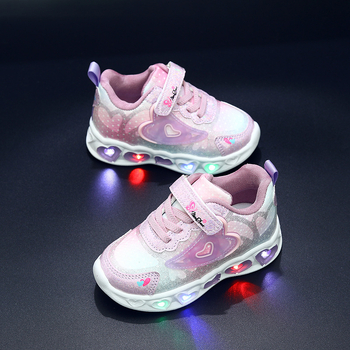 Tüdrukute kingad, mis helendavad kevadel ja sügisel. Uued laste pehme tallaga hingavad spordijalatsid. Armsad väikeste tüdrukute kerged jooksujalatsid.