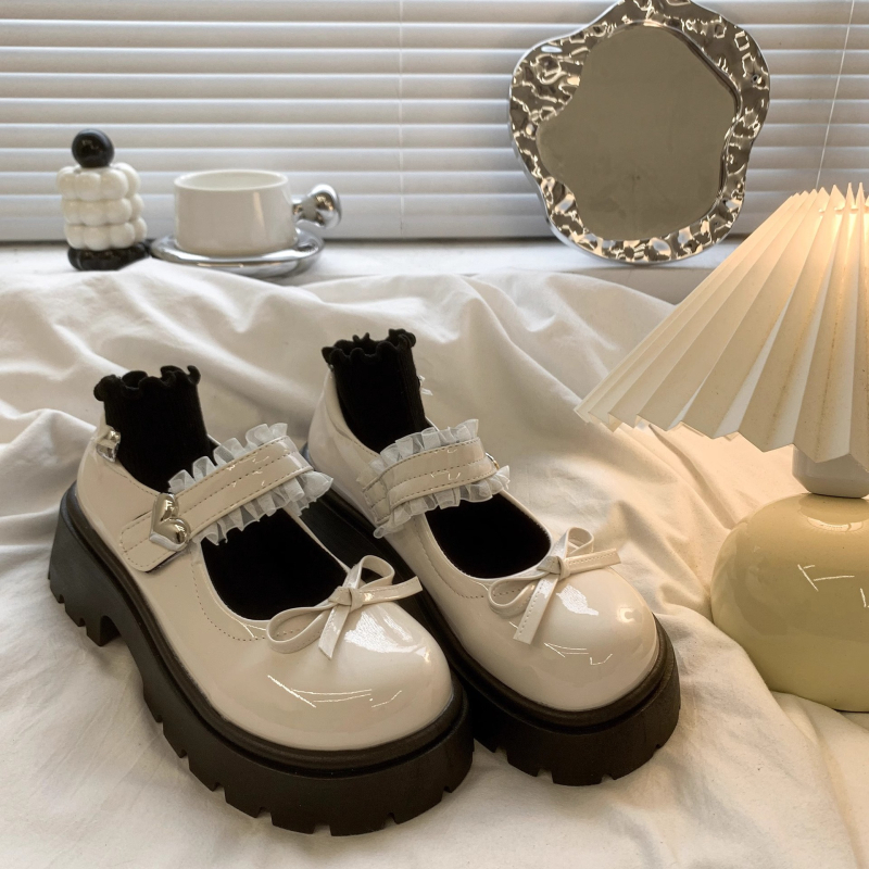 Britiško stiliaus Mary Jane bateliai su sijonu moterims 2025 m. vasaros nauji apvalūs pirštai, lankelis, storas kulnas, storas padas moterims