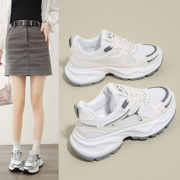 Storapadžiai moteriški batai 2025 m. pavasariui, nauji sportiniai batai, kvėpuojantys, universalūs, balti batai, tinkliniai, minkšto pado, pakeliantys laisvalaikio batai