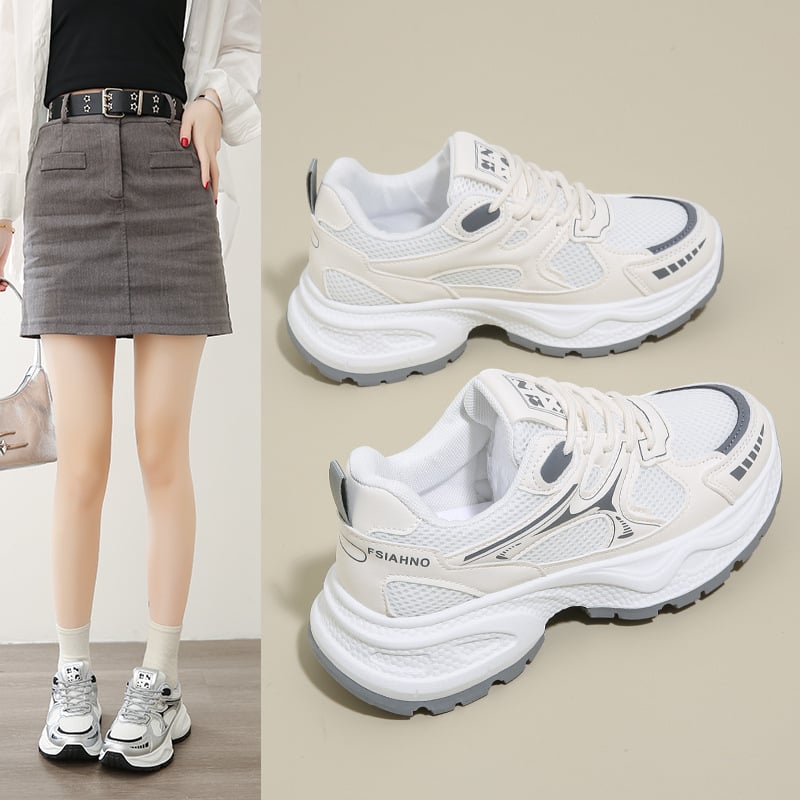Pantofi sport pentru femei cu talpă groasă, pantofi sport de primăvară noi, respirabili, versatile, albi, cu plasă, talpă moale, pantofi casual, cu talpă moale, înălțime