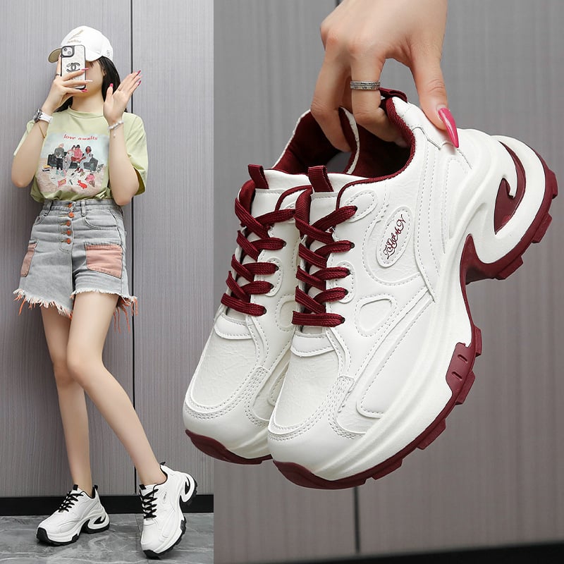 Ankora, pantofi roșii cu talpă groasă pentru femei, primăvara 2025, pantofi sport casual versatile, mici, pentru creșterea înălțimii