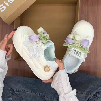 Μοναδικά γυναικεία μοκασίνια υψηλής αξίας Sweet Tulip με χοντρή σόλα, νέα λευκά παπούτσια του 2025, ευέλικτα γυναικεία sneakers.