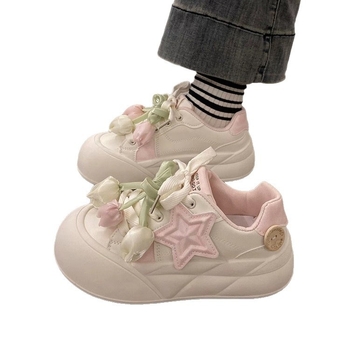 Μοναδικά γυναικεία μοκασίνια υψηλής αξίας Sweet Tulip με χοντρή σόλα, νέα λευκά παπούτσια του 2025, ευέλικτα γυναικεία sneakers.