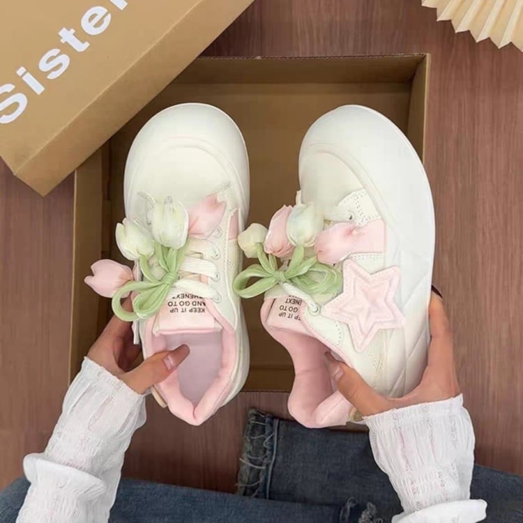 Mocasini unici Sweet Tulip de înaltă calitate cu talpă groasă pentru femei 2025 Pantofi noi albi, adidași versatili pentru femei Ins