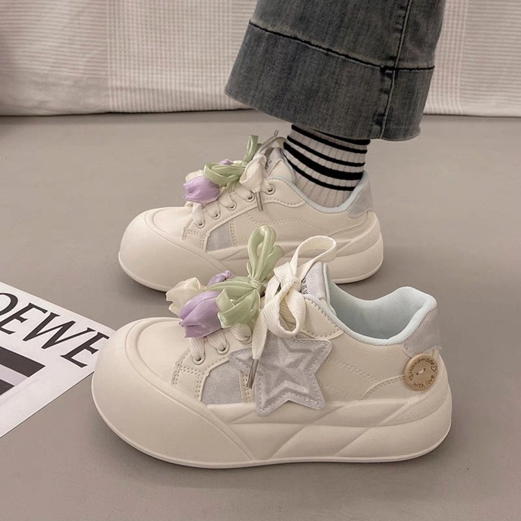 Unikalūs „Sweet Tulip“ aukštos kokybės storapadžiai mokasinai moterims, 2025 m. nauji balti batai, universalūs sportbačiai moterims