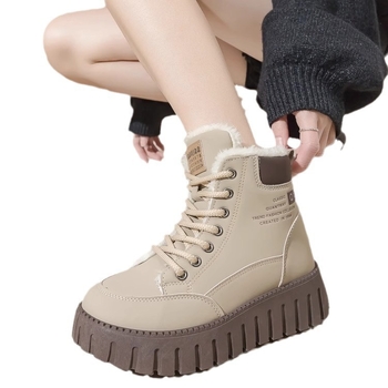 Νέα παπούτσια από βαμβάκι με επένδυση φλις για το φθινόπωρο και τον χειμώνα 2025, γυναικεία παπούτσια, μπότες Martin βρετανικού στιλ, κοντές μπότες, μπότες χιονιού με χοντρή σόλα