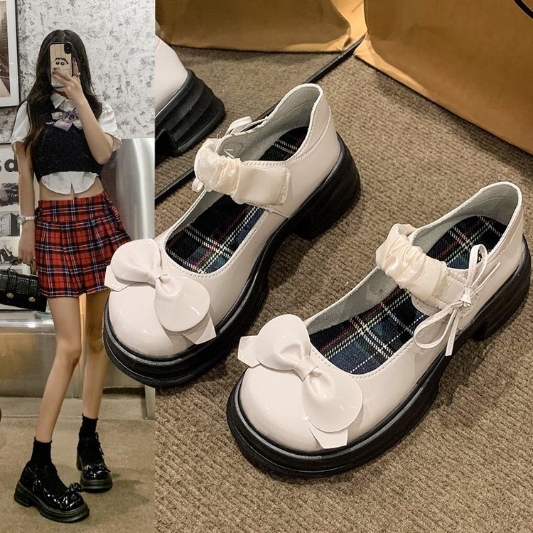 Primăvara 2025, stil nou, toc gros, cataramă cu fundă, Mary Jane, pantofi cu un singur strat, pantofi mici din piele, stil universitar, cu toc mic, stil Mary Jane, stil nou