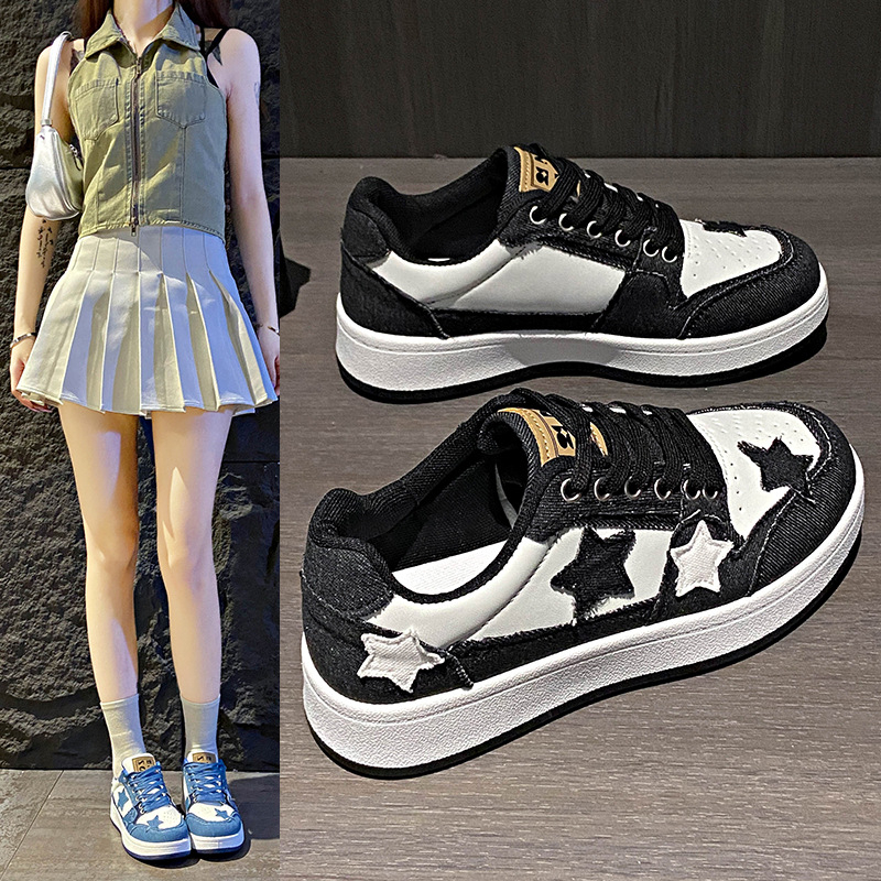 Niche Design, pantofi sport casual cu talpă groasă și dantelă, model bloc, model stele, versiune coreeană, pantofi versatile cu stele, adidași