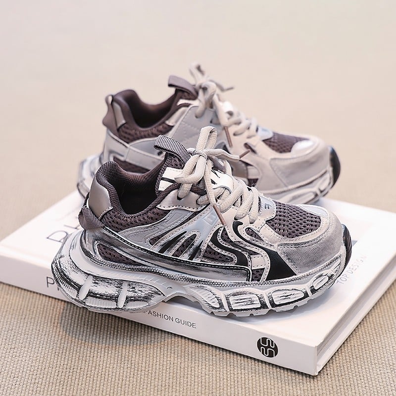 Vaikiški batai 2025 m. pavasario ir rudens nauji mergaičių sportiniai batai, tinkliniai, kvėpuojantys, seni retro stiliaus berniukiški tėčių batai, tiesioginis pristatymas