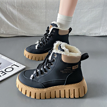 Ψηλά παπούτσια για γυναίκες 2023 Χειμερινά, νέα, ζεστά, ευέλικτα, μεγάλα βαμβακερά παπούτσια για φοιτητές με επένδυση από φλις, μοντέρνα, casual παπούτσια K2509