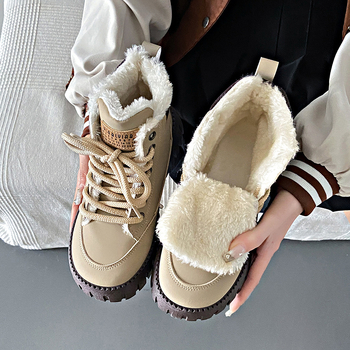 Ψηλά παπούτσια για γυναίκες 2023 Χειμερινά, νέα, ζεστά, ευέλικτα, μεγάλα βαμβακερά παπούτσια για φοιτητές με επένδυση από φλις, μοντέρνα, casual παπούτσια K2509
