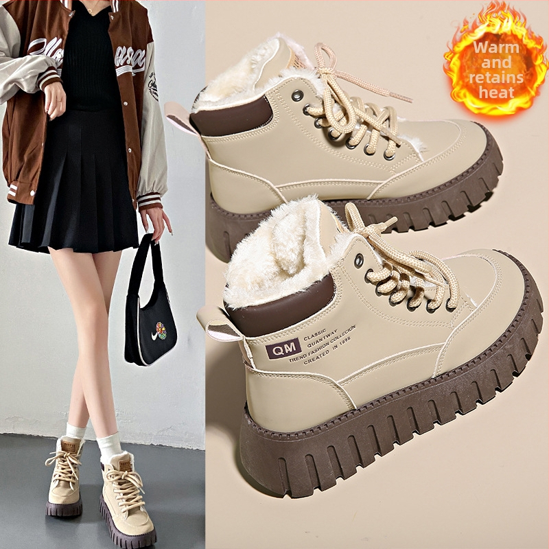 Aukštakulniai moteriški batai 2023 m. žiemos nauji, šilti, universalūs, su vilnos pamušalu, dideli, medvilniniai, madingi, laisvalaikio batai K2509