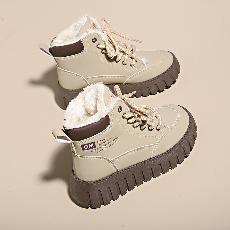 Aukštakulniai moteriški batai 2023 m. žiemos nauji, šilti, universalūs, su vilnos pamušalu, dideli, medvilniniai, madingi, laisvalaikio batai K2509