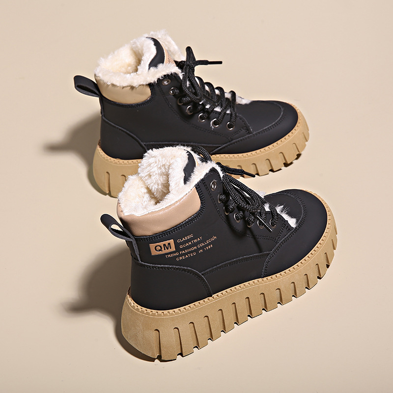 Aukštakulniai moteriški batai 2023 m. žiemos nauji, šilti, universalūs, su vilnos pamušalu, dideli, medvilniniai, madingi, laisvalaikio batai K2509