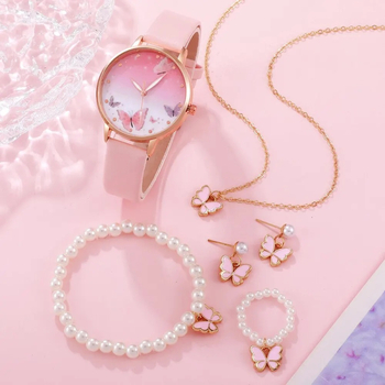 Σετ βραχιολιών ρολογιών για εφήβους και φοιτητές, ζώνη πεταλούδας + βραχιόλι με αλυσίδα, 5 τεμάχια/σετ, μοντέρνα μάρκα