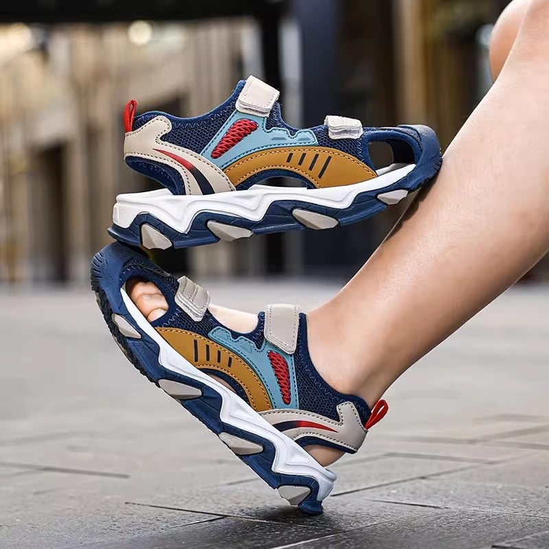 Pārrobežu bērnu sandales ar Velcro aizdari zēniem, jaunas vasaras Baotou mīkstās zoles zēnu sporta pludmales apavi, lieli bērnu apavi