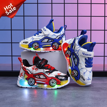 Vaikiški šviečiantys bateliai berniukams, animacinių filmukų stiliaus, laisvalaikio bateliai, pavasario ir rudens, naujagimio, mažylių bateliai, odiniai, universalūs vaikiški sportbačiai