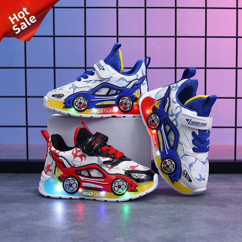 Vaikiški šviečiantys bateliai berniukams, animacinių filmukų stiliaus, laisvalaikio bateliai, pavasario ir rudens, naujagimio, mažylių bateliai, odiniai, universalūs vaikiški sportbačiai