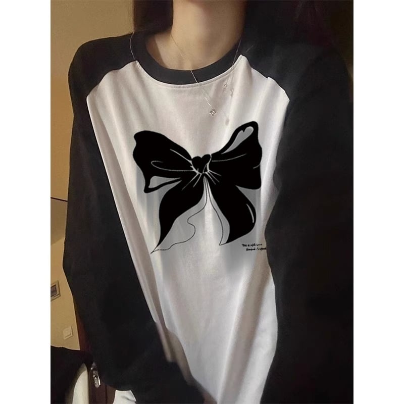 Tricou de damă plus size, din bumbac pur, cu mânecă lungă, cu cusături contrastante, imprimat, 24 de primăvară și toamnă, haine casual lejere, haine de top