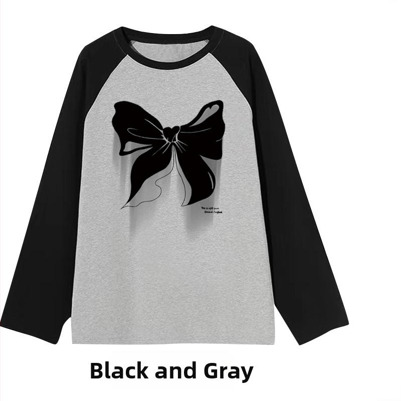 Női plus size női színes betétes tiszta pamut hosszú ujjú kontrasztos varrású mintás póló 24 tavaszi és őszi új hétköznapi laza felsőruházat