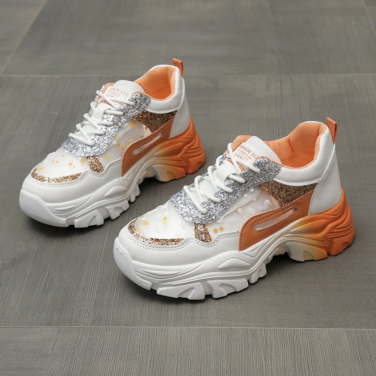 Sportbačiai, viengubi moteriški batai, 2024 m. nauji korėjietiški laisvalaikio bateliai, kvėpuojantys, tinkleliai, stori apatiniai, plokšti, tėčio batai